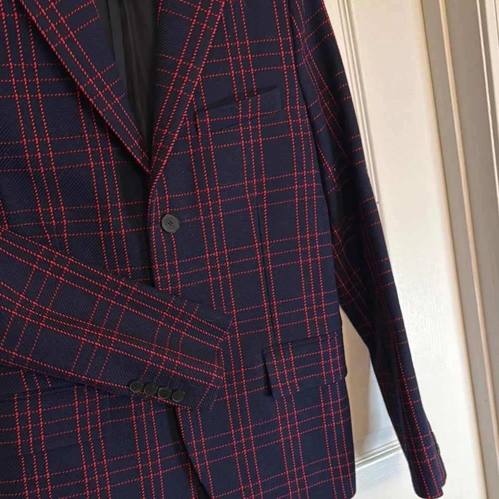 Dior Blue and Red Plaid Blazer Classic Suit Jacket